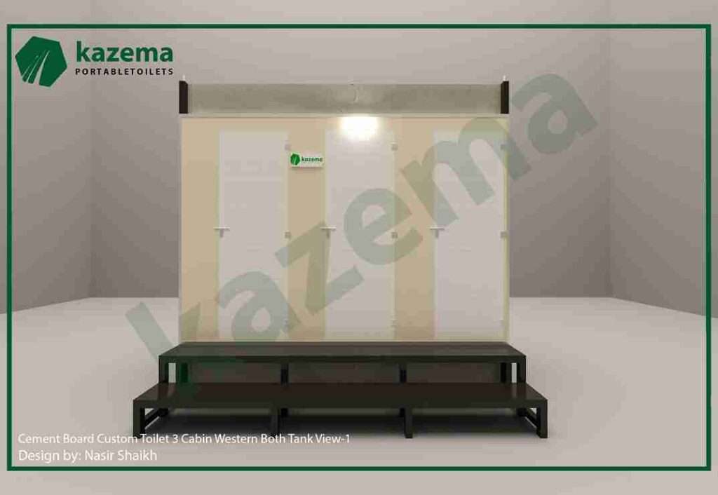 Three Cabin Cement Board with Three Doors – Western Style – Both Tank Portable Toilet