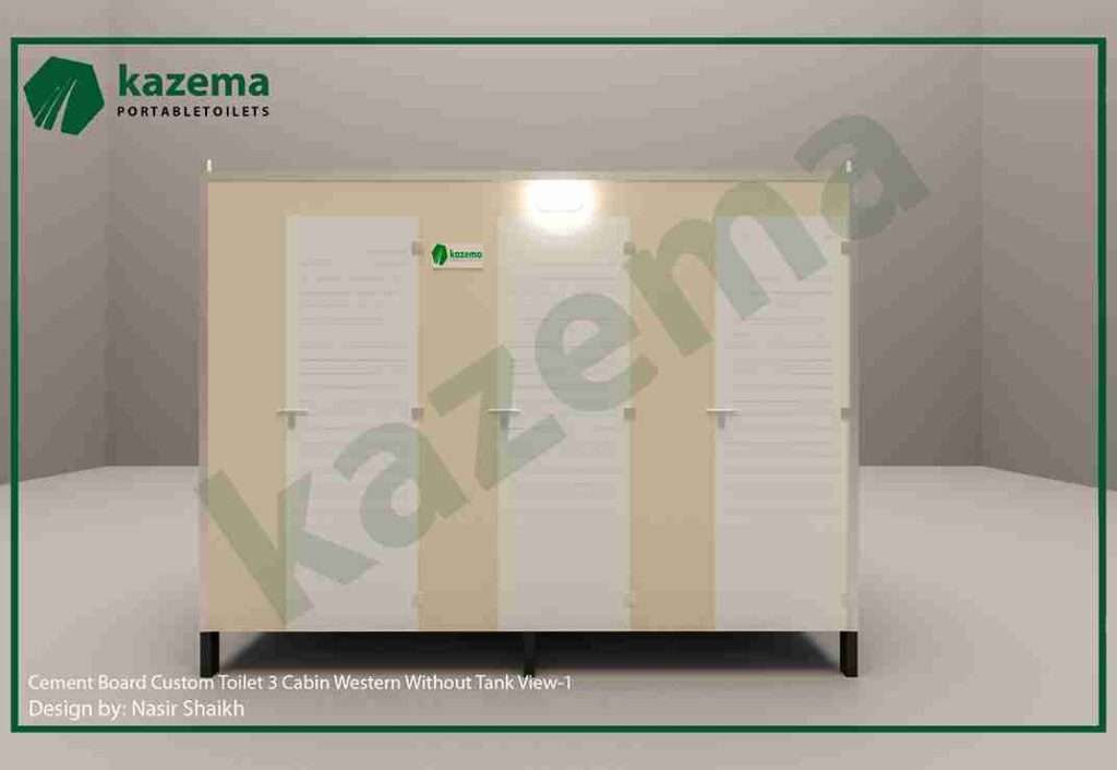 Three Cabin Cement Board with Three Doors – Western Style – Without Tank Portable Toilet