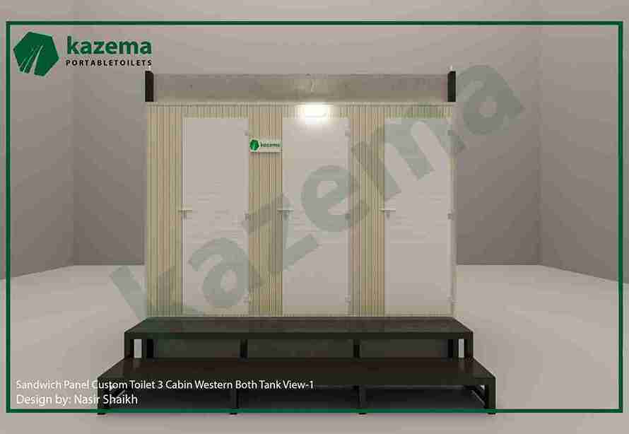 Three Cabin Sandwich Pabel with Three Door Western Both Tank Portable Toilet