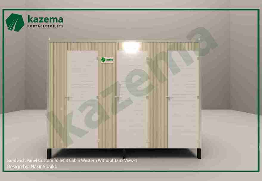 Three Cabin Sandwich Pabel with Three Door Western Without Tank Portable Toilet