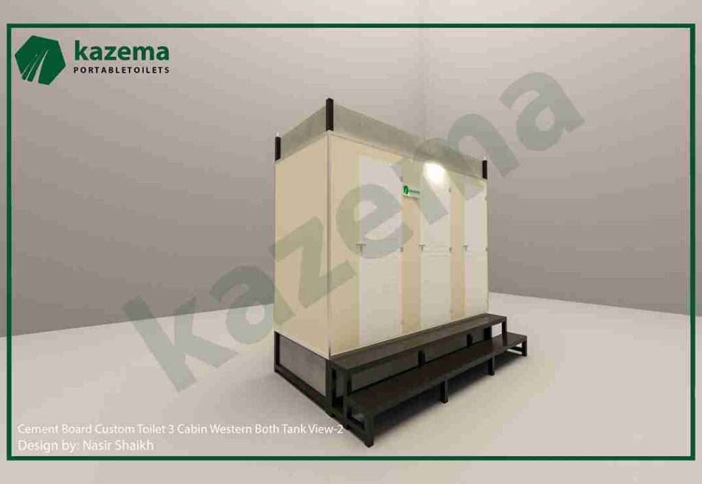 Three Cabin Cement Board with Three Doors – Western Style – Both Tank Portable Toilet