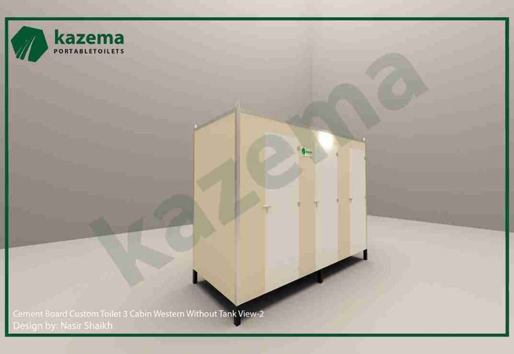 Three Cabin Cement Board with Three Doors – Western Style – Without Tank Portable Toilet