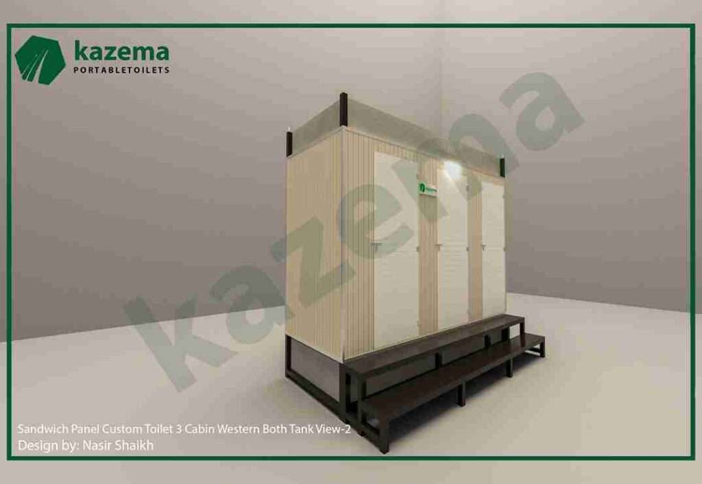 Three Cabin Sandwich Pabel with Three Door Western Both Tank Portable Toilet