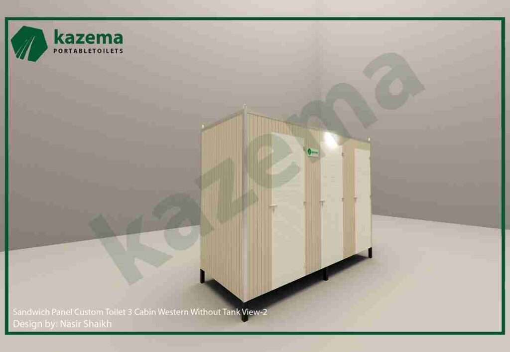 Three Cabin Sandwich Pabel with Three Door Western Without Tank Portable Toilet
