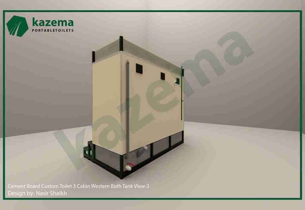Three Cabin Cement Board with Three Doors – Western Style – Both Tank Portable Toilet