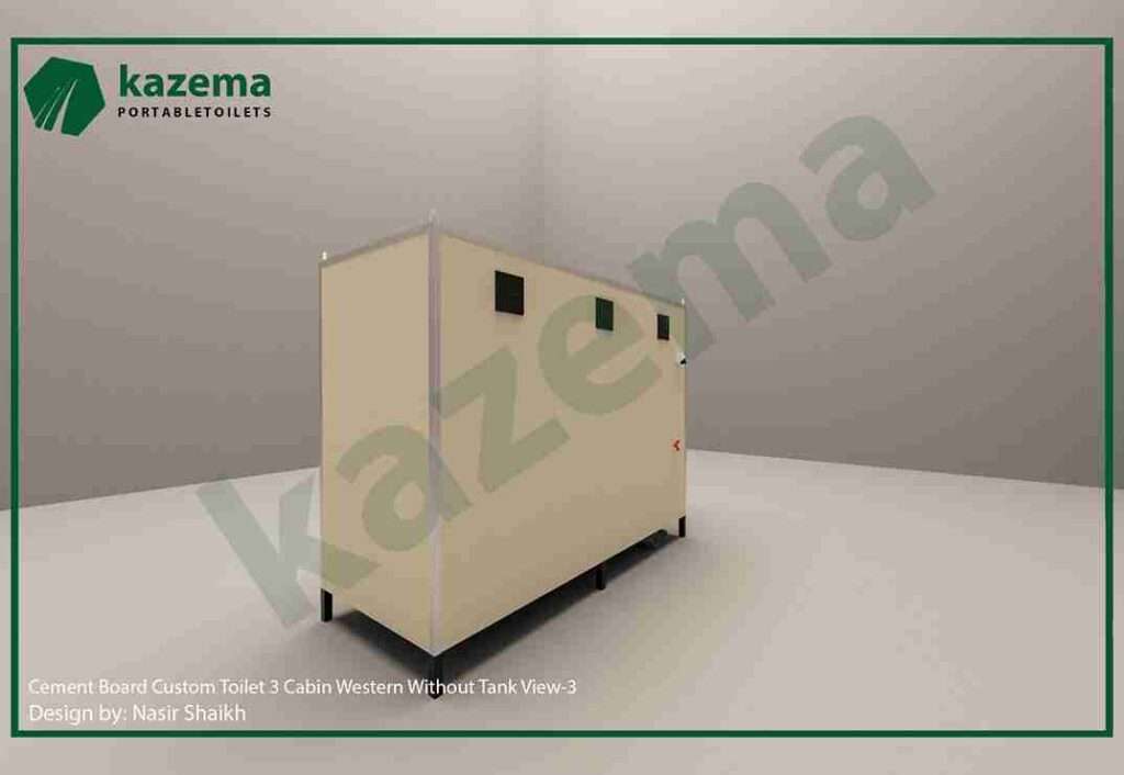 Three Cabin Cement Board with Three Doors – Western Style – Without Tank Portable Toilet