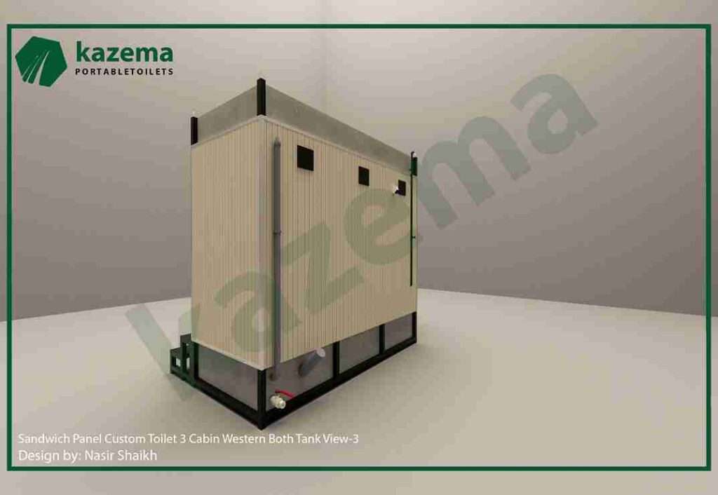 Three Cabin Sandwich Pabel with Three Door Western Both Tank Portable Toilet