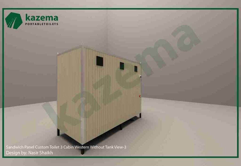 Three Cabin Sandwich Pabel with Three Door Western Without Tank Portable Toilet