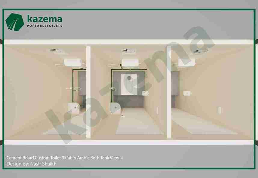 Three Cabin Cement Board with Three Doors – Arabic Style – Without Tank Portable Toilet