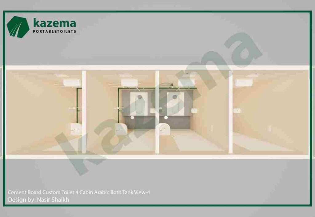 Four Cabin Cement Board – Arabic Style – Both Tank Portable Toilet