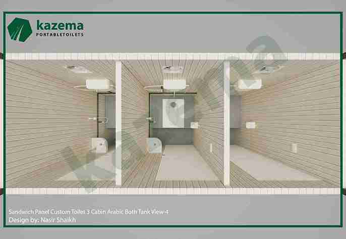 Three Cabin Sandwich Panel with Three Doors – Arabic Style – Both Tank Portable Toilet