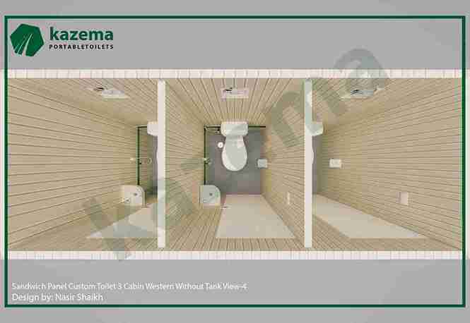 Three Cabin Sandwich Pabel with Three Door Western Without Tank Portable Toilet