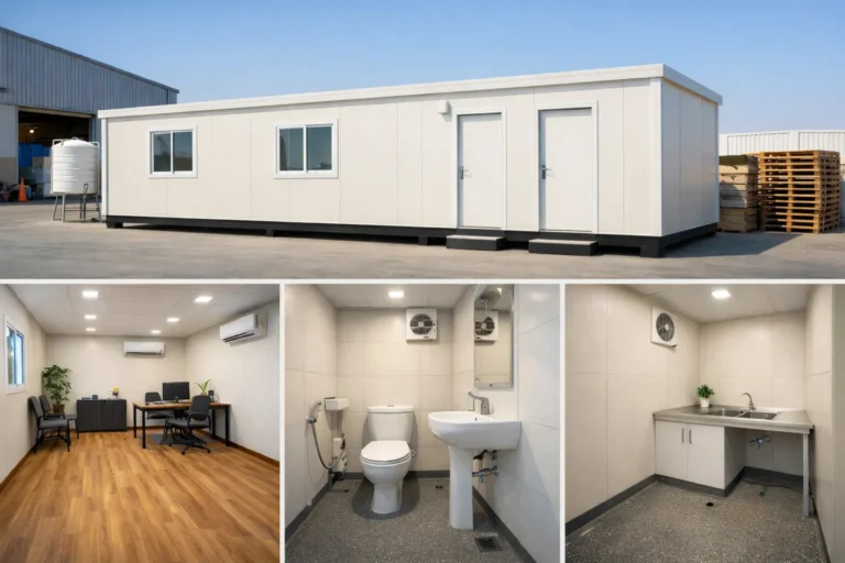 portable office cabin with toilet and pantry