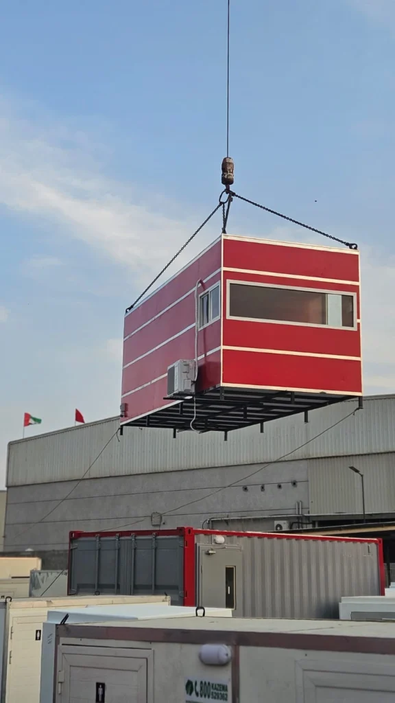 Elevated portable cabin structure installed on steel frame platform