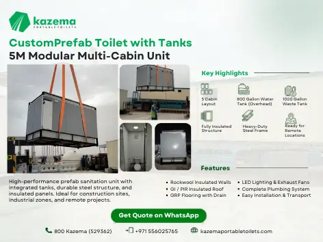 Custom prefab portable toilet 5 meter multi cabin unit with waste tank UAE Kazema