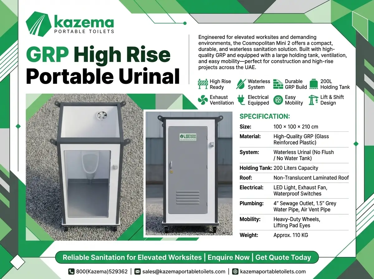 GRP high-rise portable urinal unit UAE Kazema construction hygiene solution